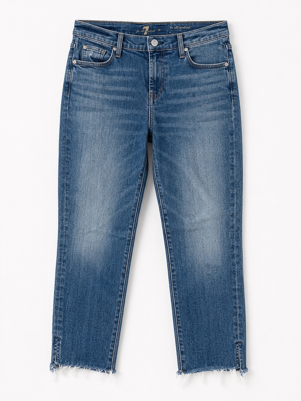 7 For All Mankind Blue Denim Cropped Ankle Skinny Jeans 30